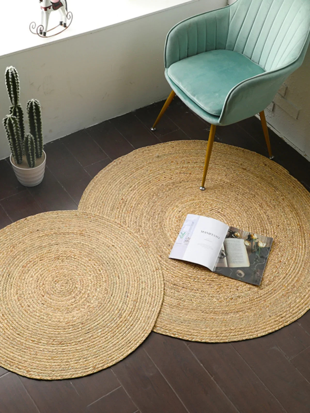 Woven Round Rattan Floor Mat