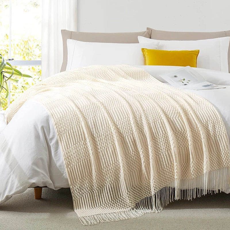 White Boho Throw Blanket